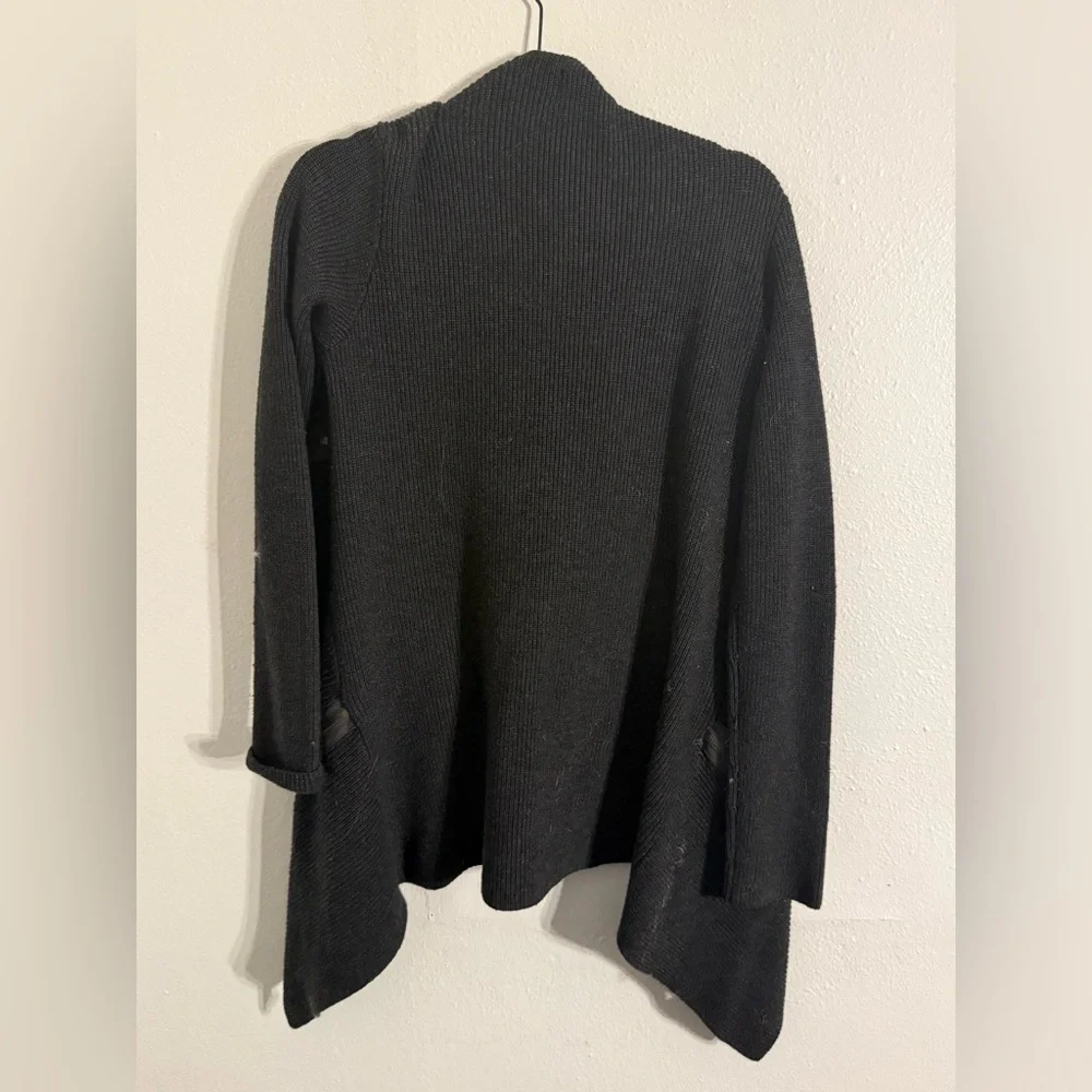 Women Bailey 44 Charcoal‎ Ribbed Wool Blend Zipper Motif Open Cardigan Sweater M